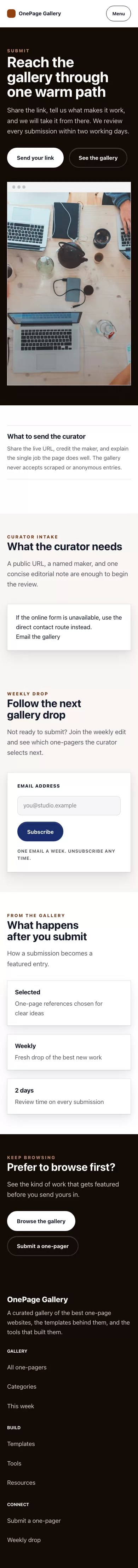 Onepage Theme screenshot showing onepage contact form — mobile.