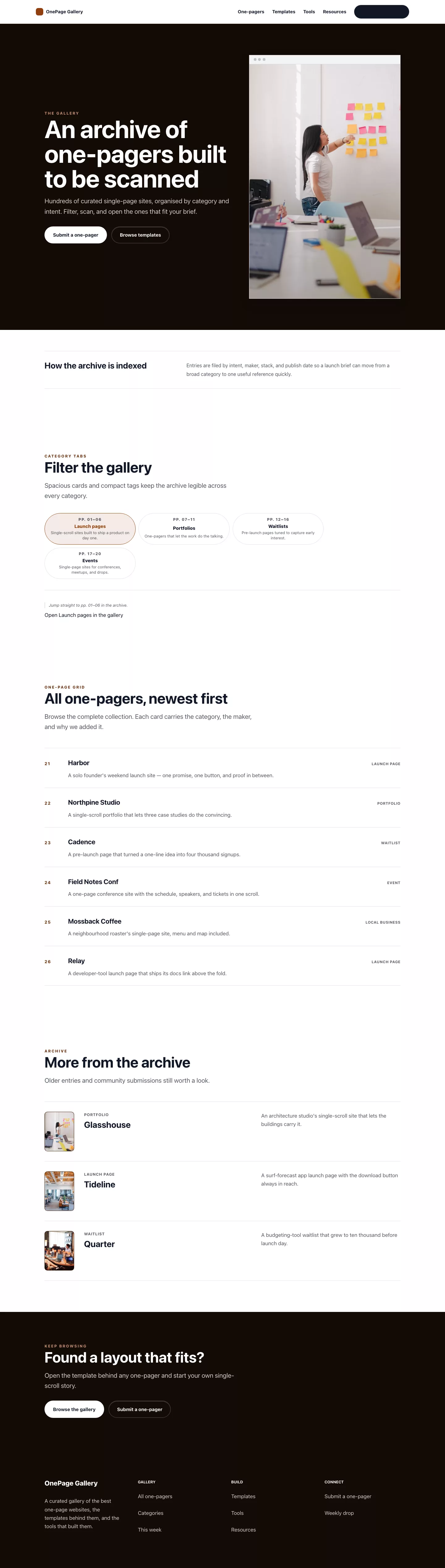 Onepage list page preview
