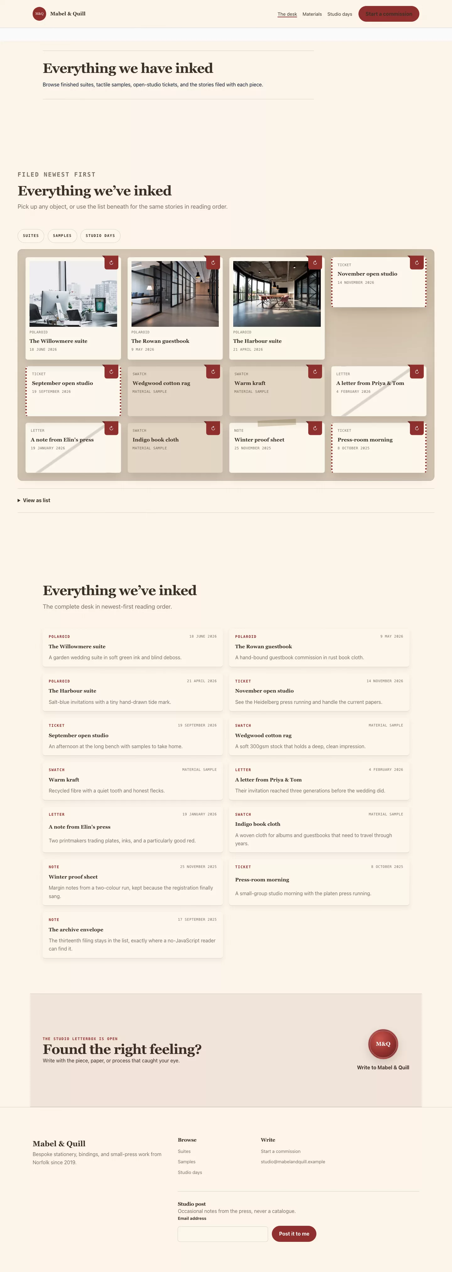 Paperdesk portfolio directory in a tidy object grid