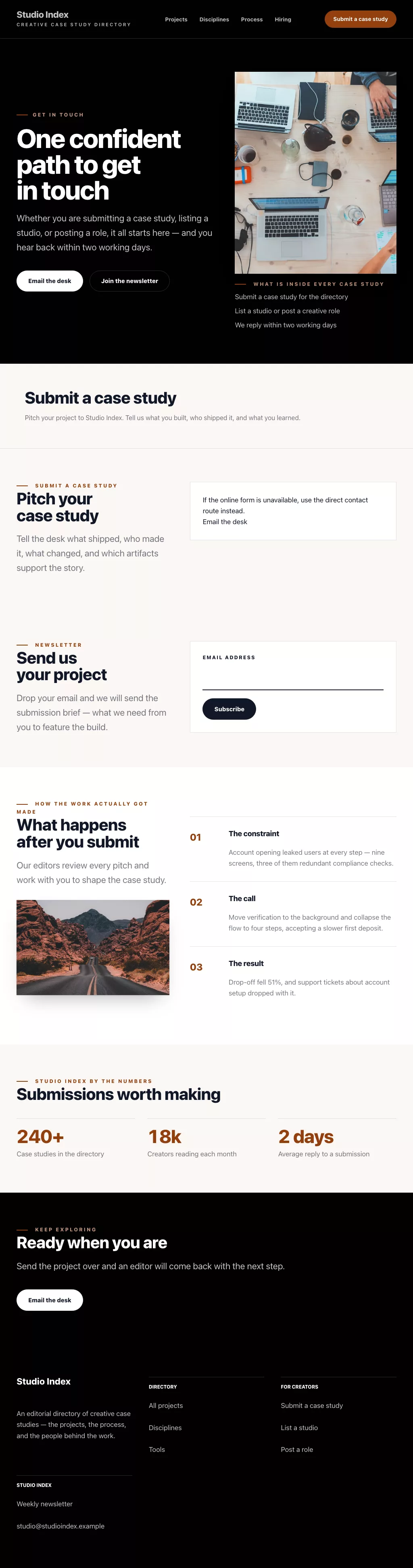 Portfolio Theme screenshot showing portfolio contact form — tablet.
