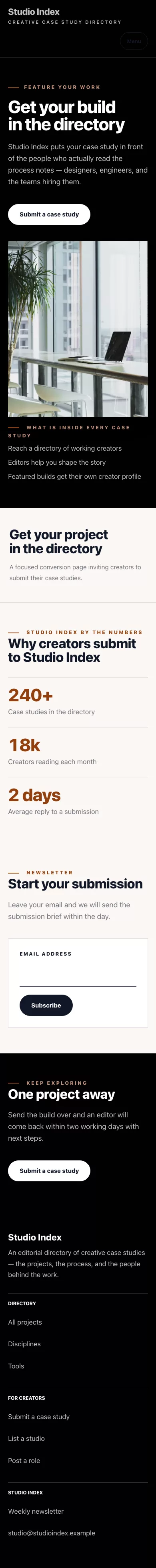 Portfolio Theme screenshot showing portfolio call to action — mobile.