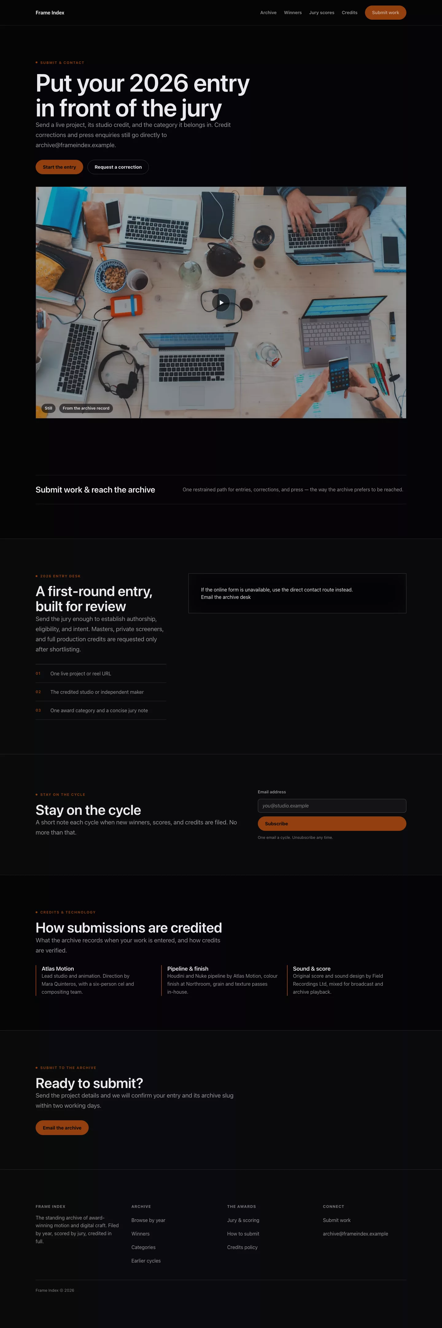 Showreel Theme screenshot showing showreel contact form.