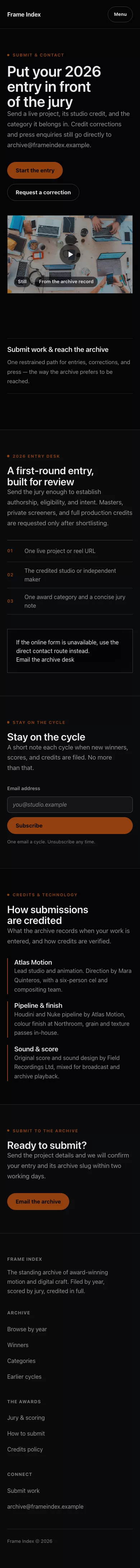 Showreel Theme screenshot showing showreel contact form — mobile.