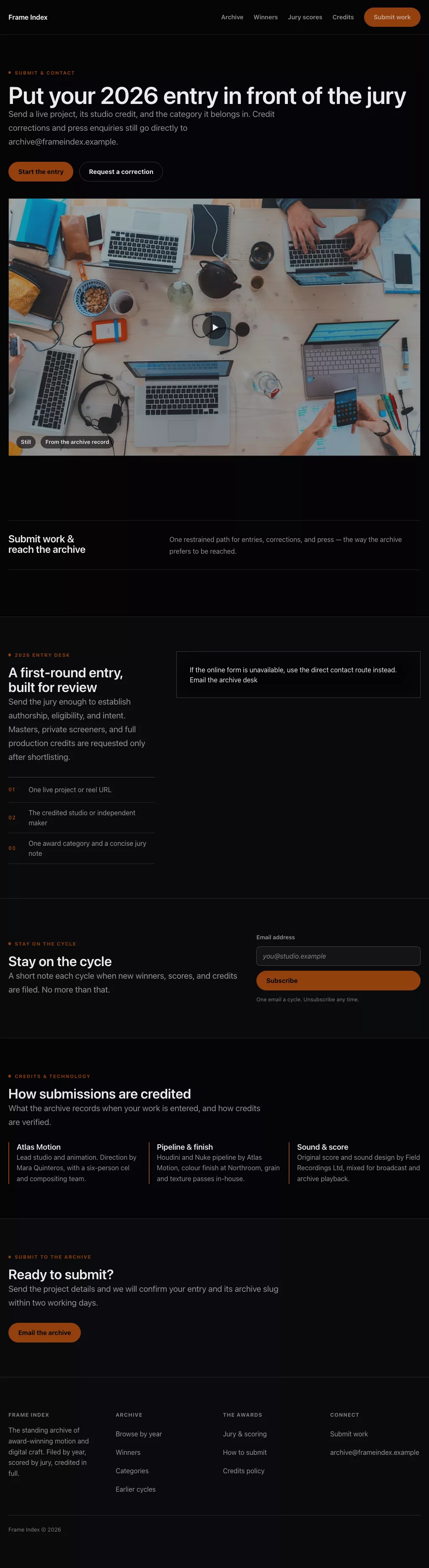 Showreel Theme screenshot showing showreel contact form — tablet.