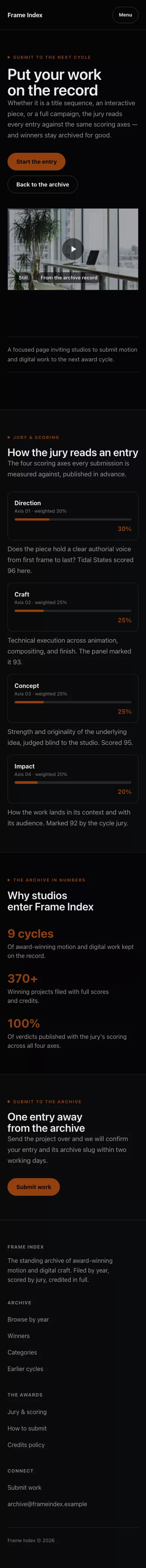 Showreel Theme screenshot showing showreel call to action — mobile.