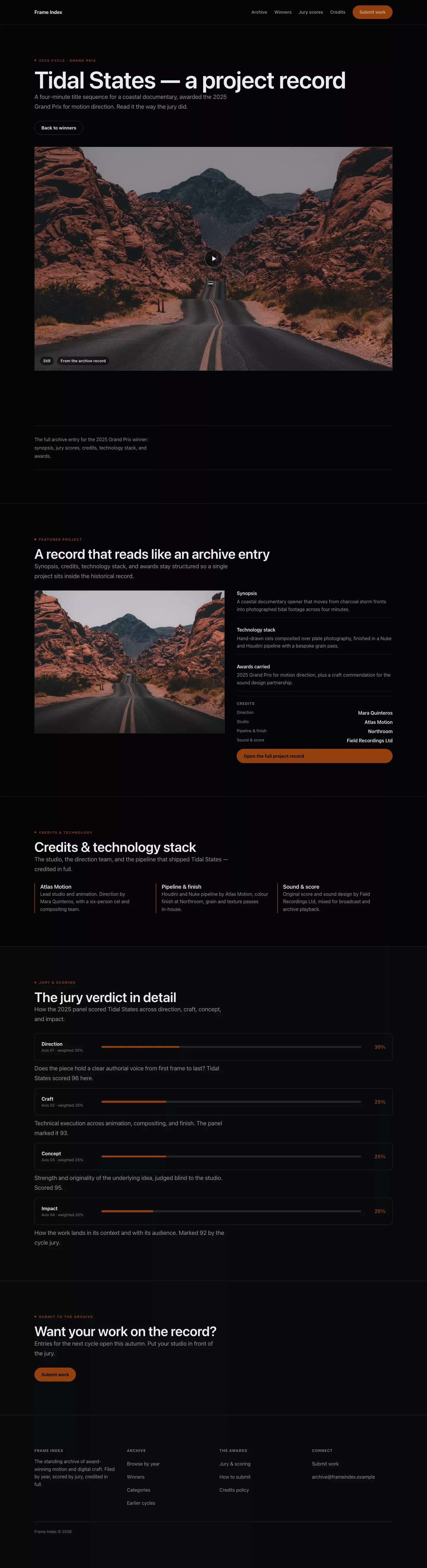 Showreel landing page preview