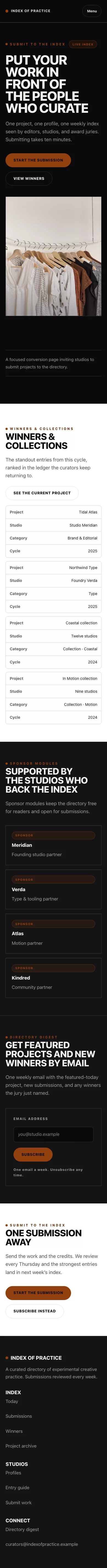Submissions Theme screenshot showing submissions call to action — mobile.