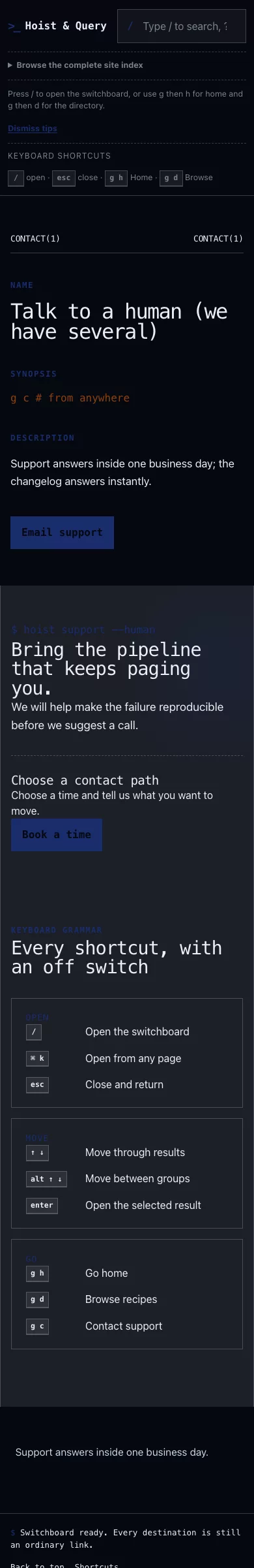 Switchboard Theme screenshot showing switchboard contact — mobile.
