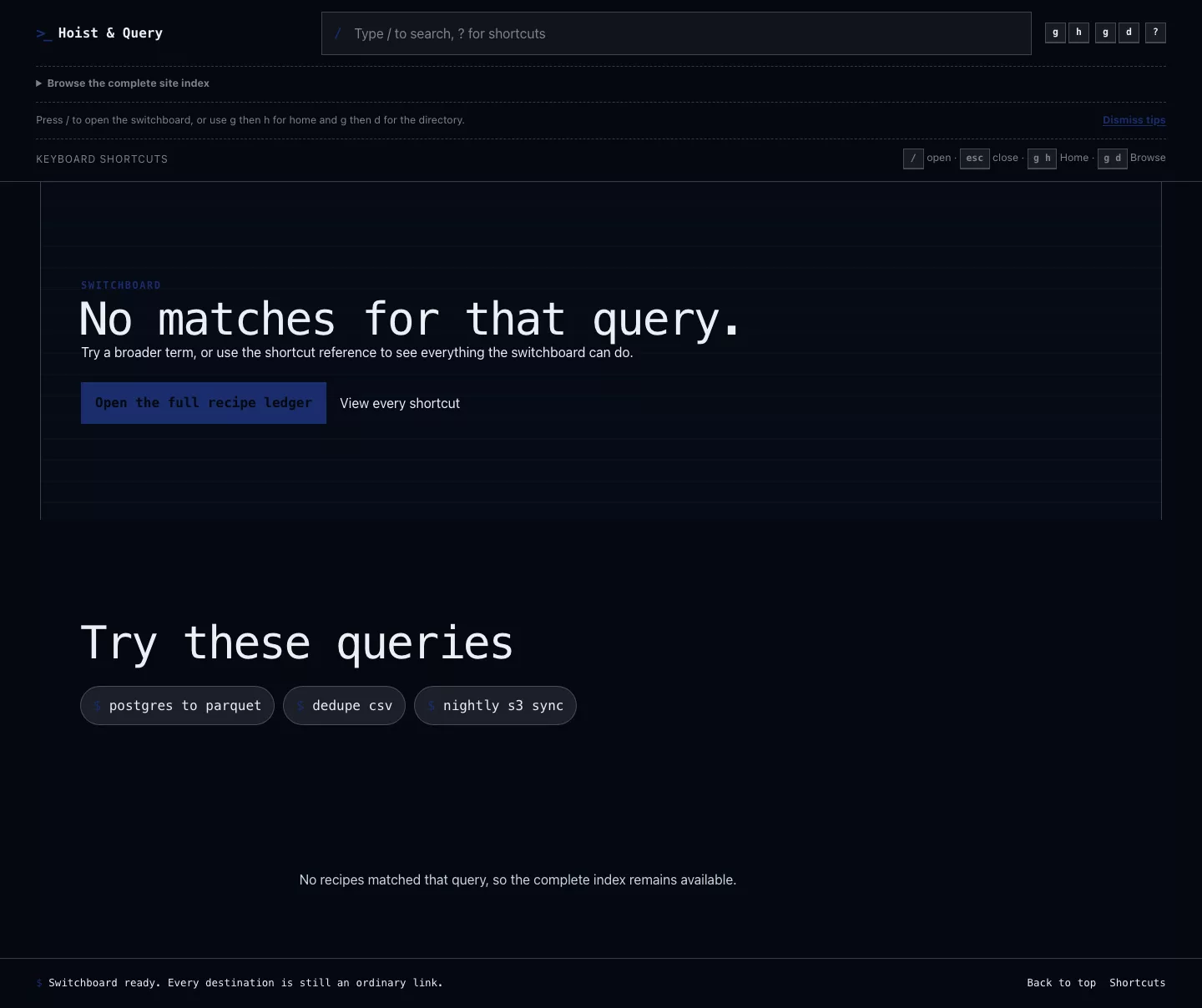 No-match recovery state with query recipes