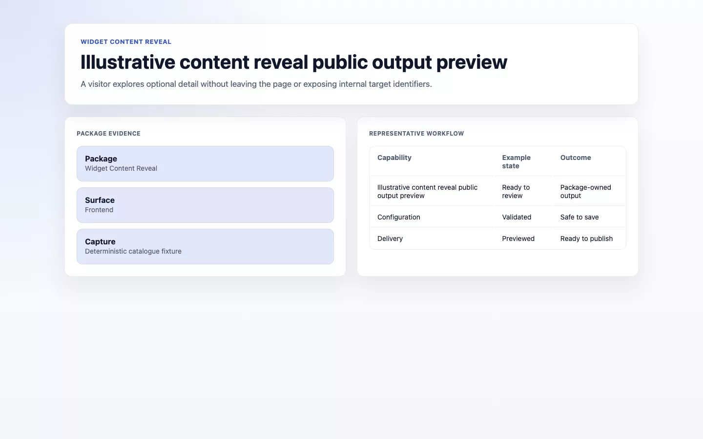 Content Reveal Widget screenshot showing content reveal public output.