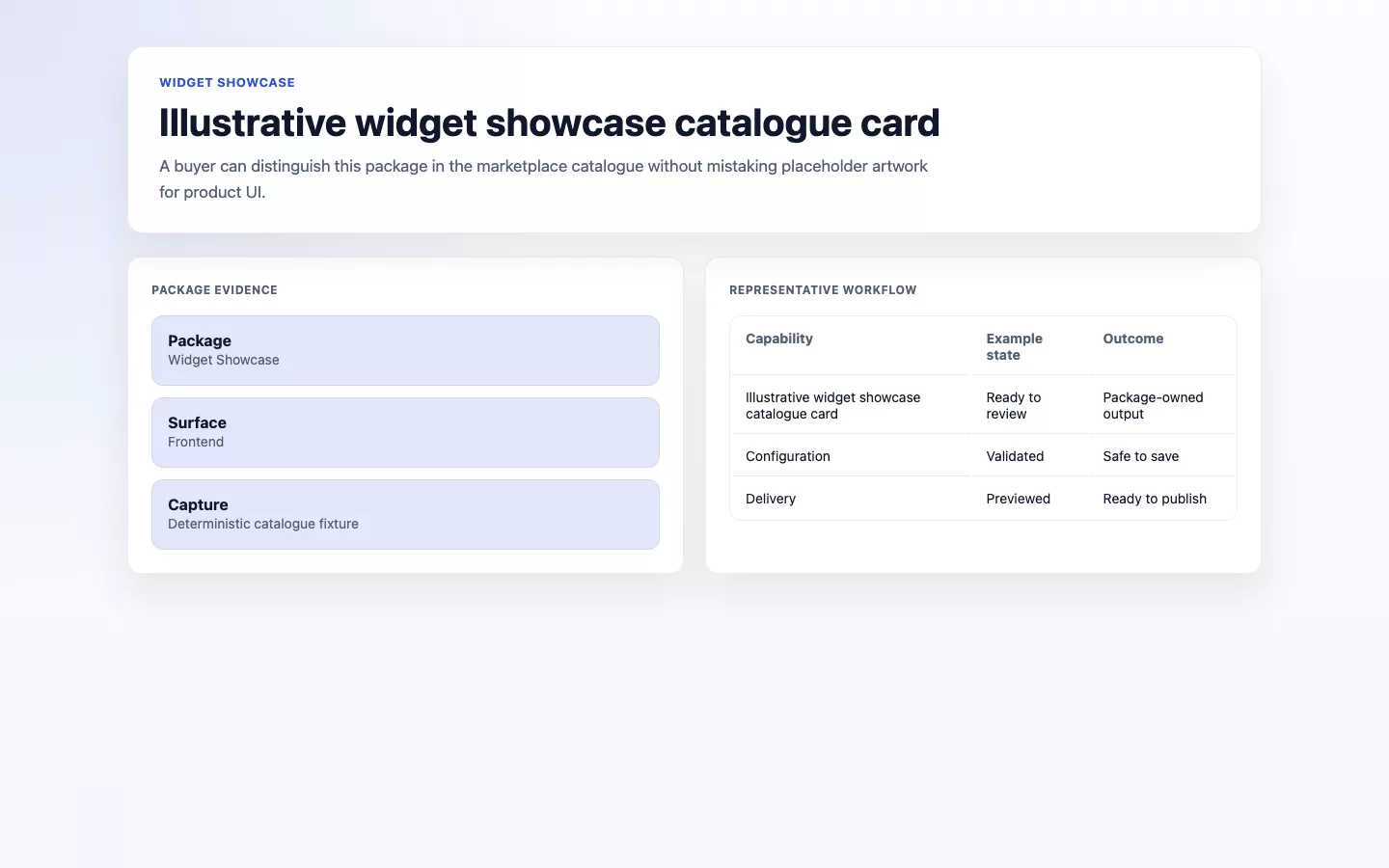 Widget Showcase screenshot showing installed widget showcase.
