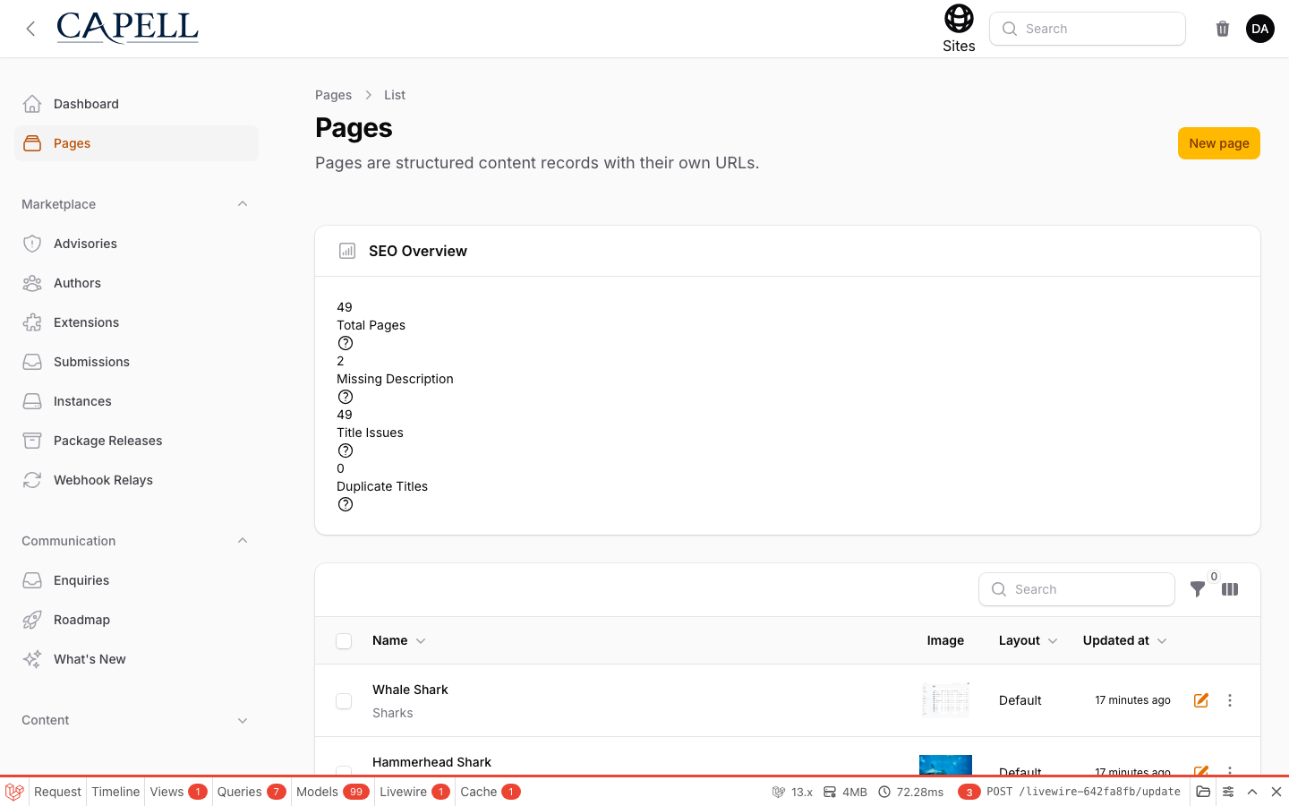 01 Pages List screenshot.