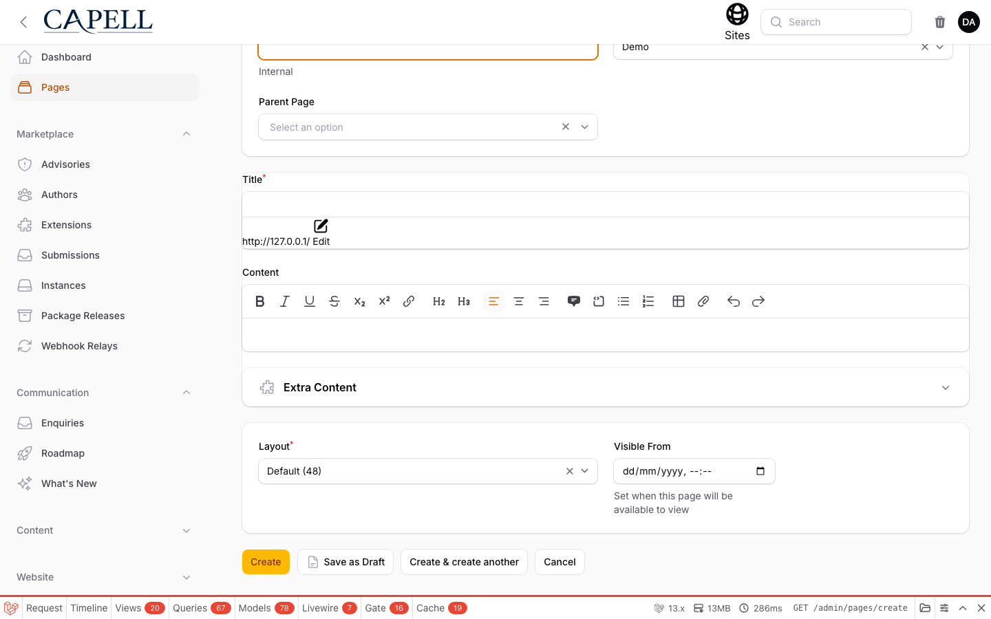 04 Create Page Save As Draft screenshot.