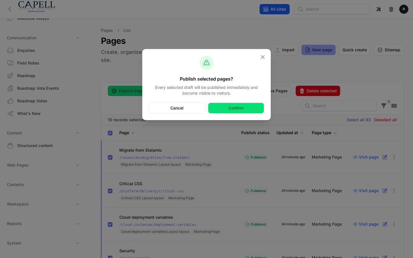 Bulk Publish Pages screenshot.