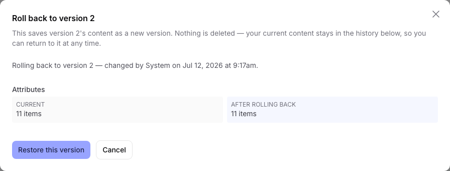 Page History Rollback Preview screenshot.