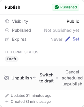 Publish Status Panel screenshot.