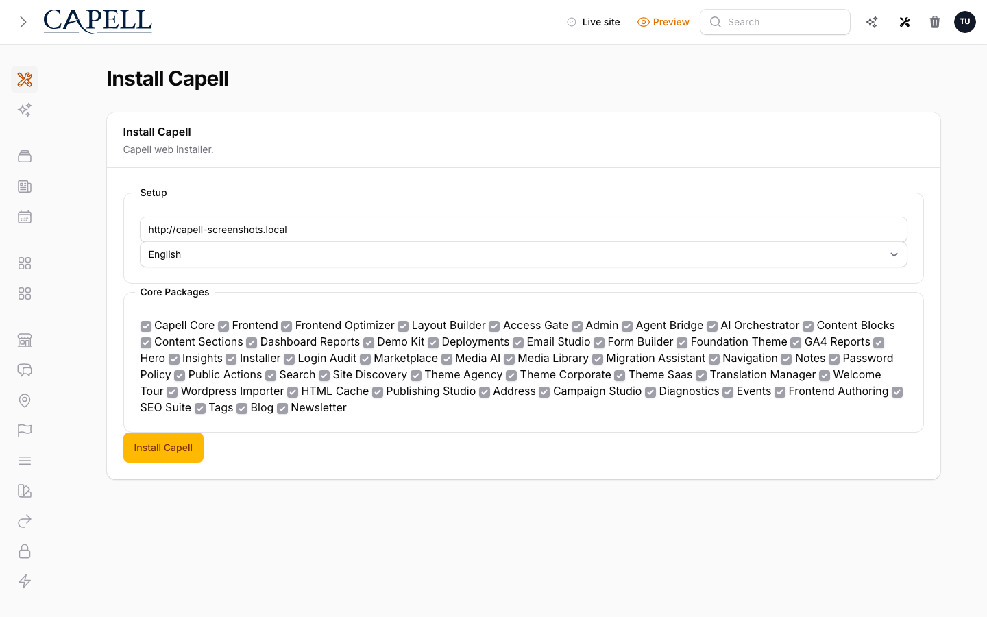 Install Capell Page screenshot.