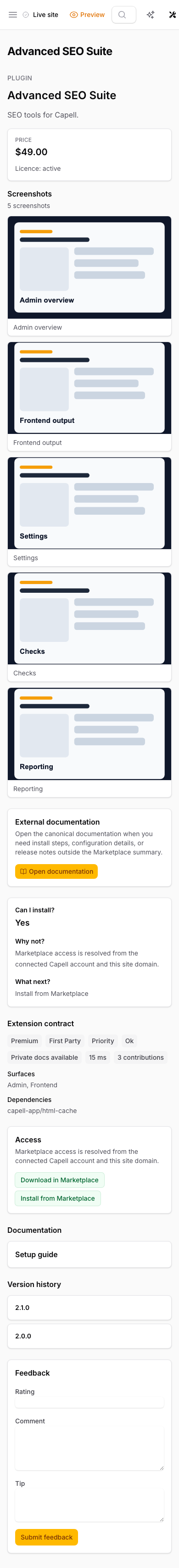 Marketplace Extension Detail Mobile screenshot.
