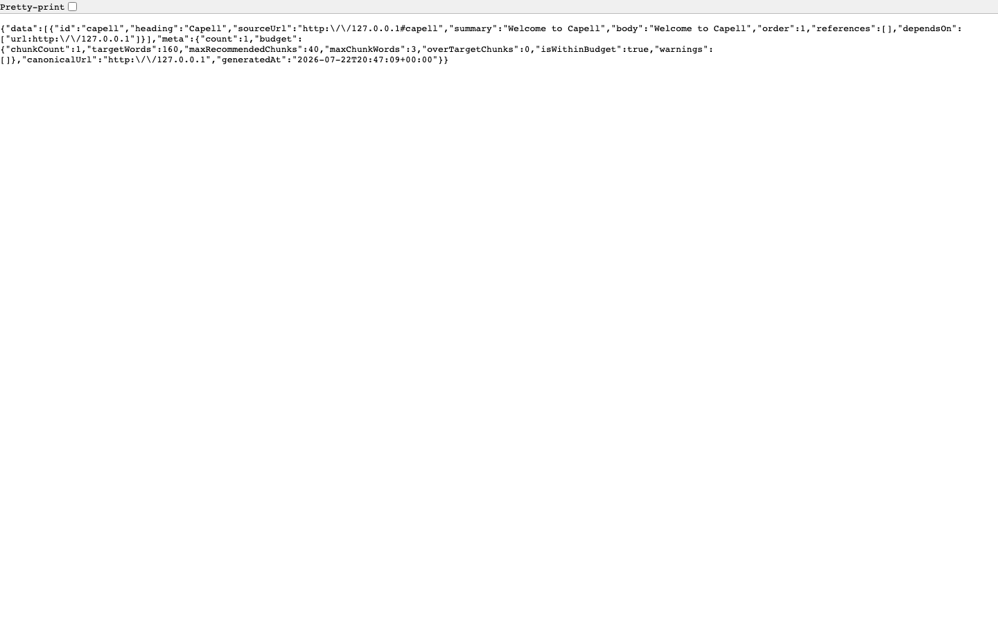 Public Agent Delivery semantic chunks JSON for a published Capell page