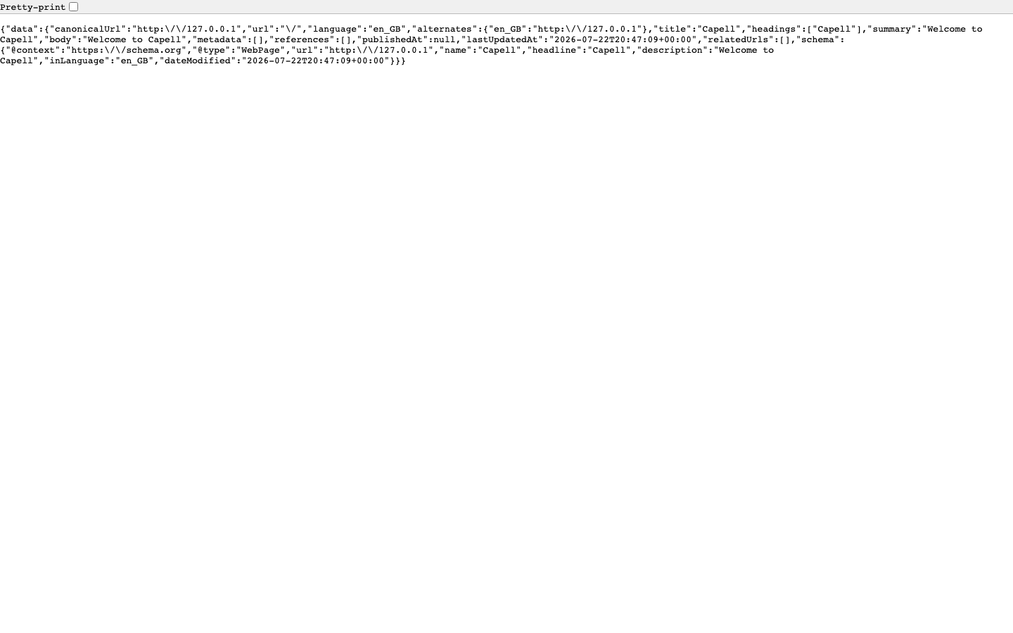 Public Agent Delivery page manifest JSON for a published Capell page