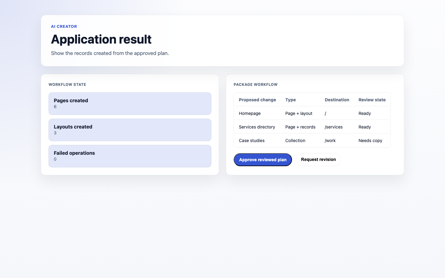 Ai Creator Application Result screenshot.
