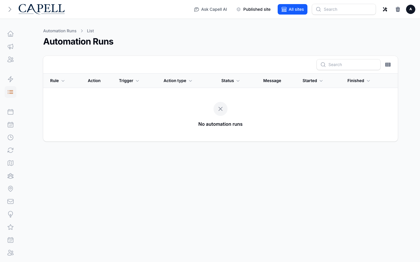 Automation Studio runs index showing a successful send email action.