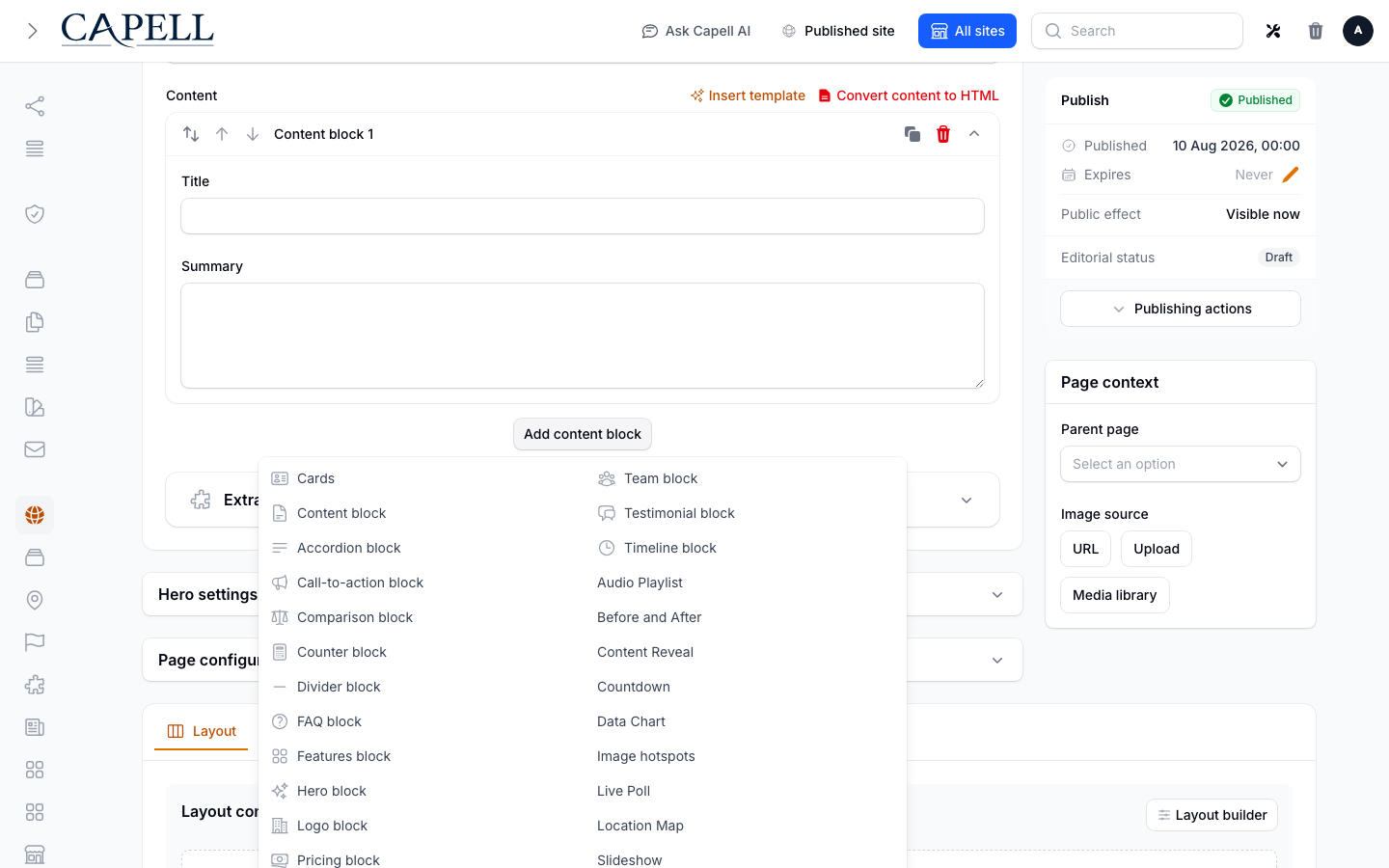 Block Library blocks in the installed Layout Builder picker
