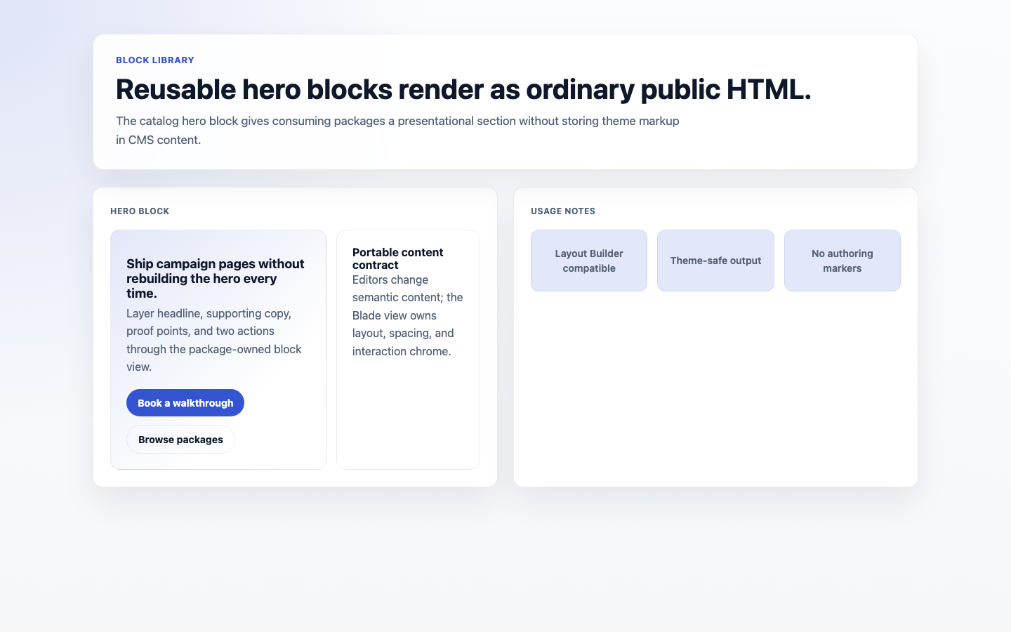 Frontend hero block rendered from Block Library