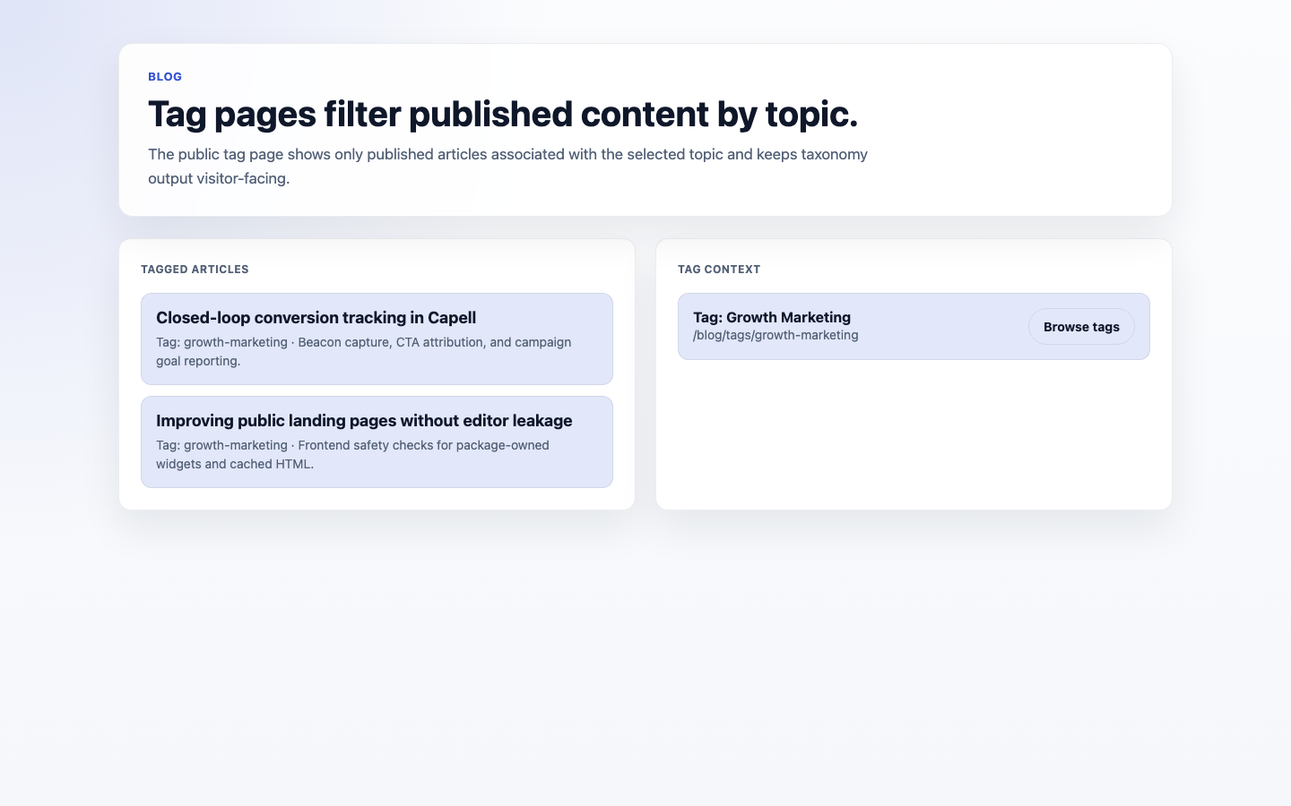 Tag Page Frontend Output screenshot.