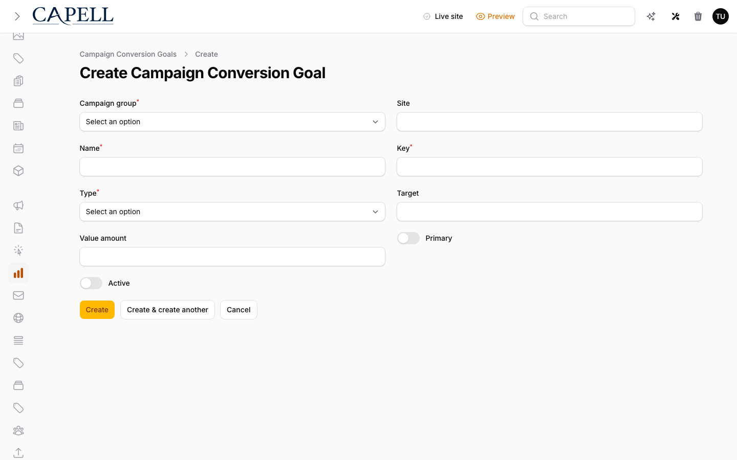 Campaign conversion-goal configuration form