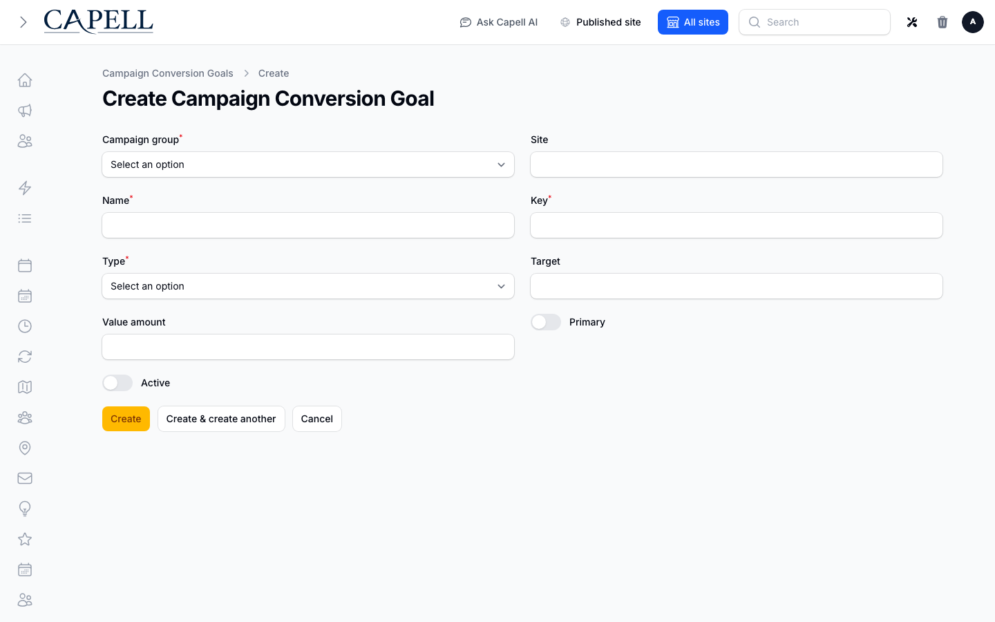 Campaign conversion-goal configuration form