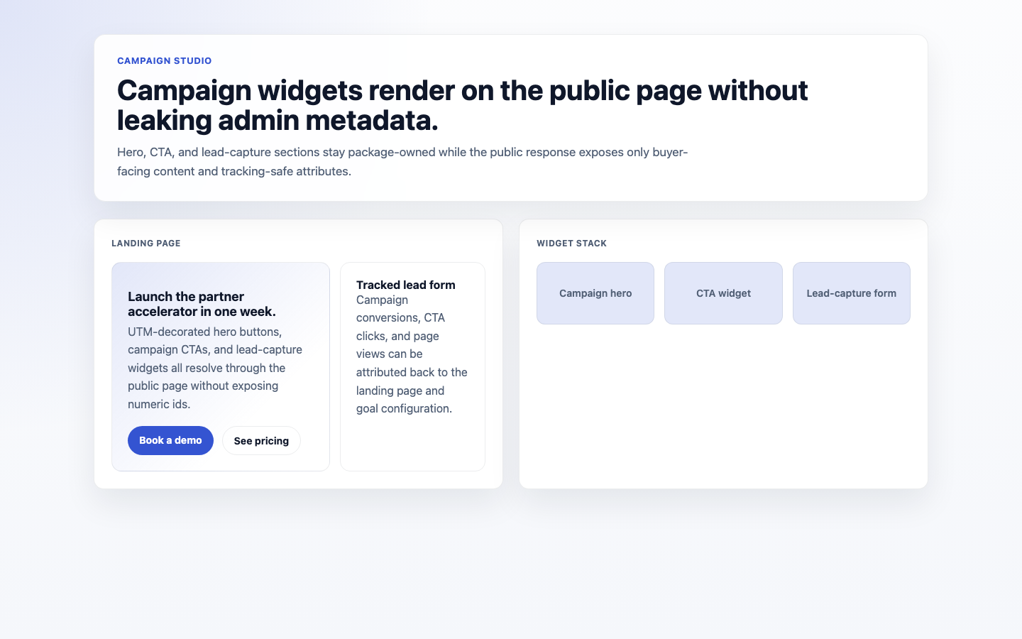 Frontend Landing Page With Campaign Widgets screenshot.