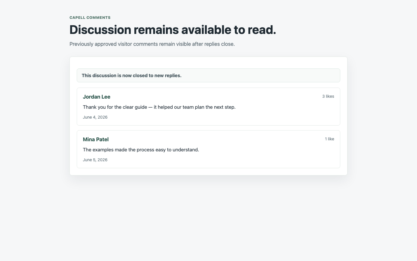 Public Comment Thread Closed screenshot.