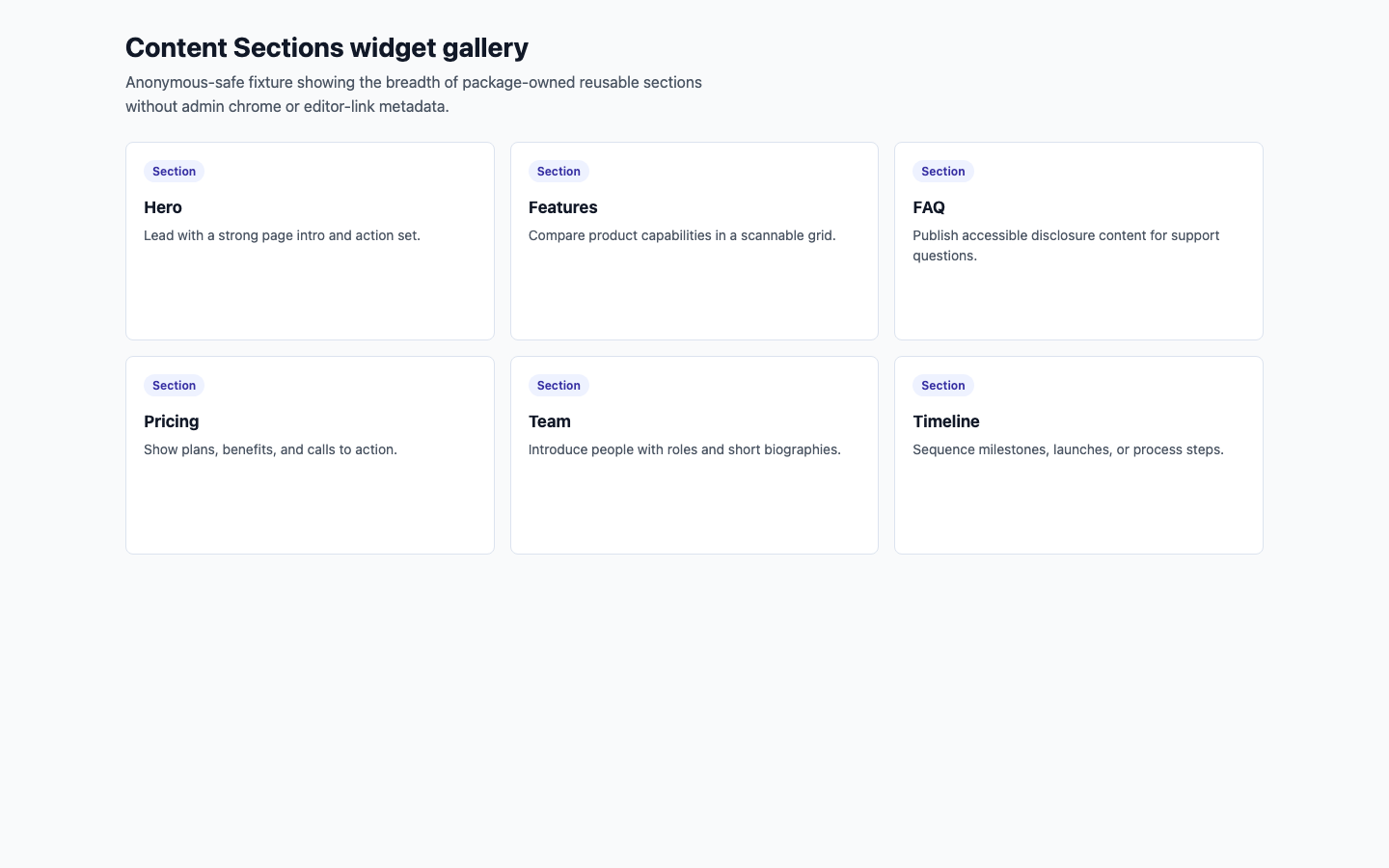 Section Widget Gallery screenshot.