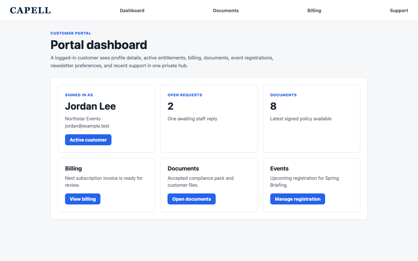 Customer portal frontend dashboard
