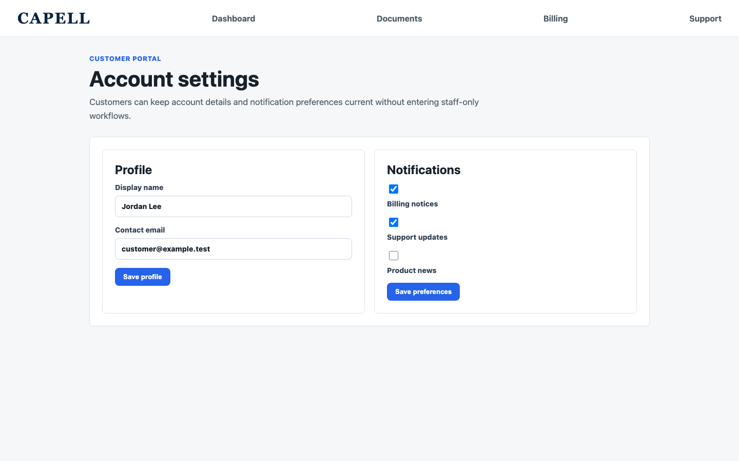 Portal Profile Settings screenshot.