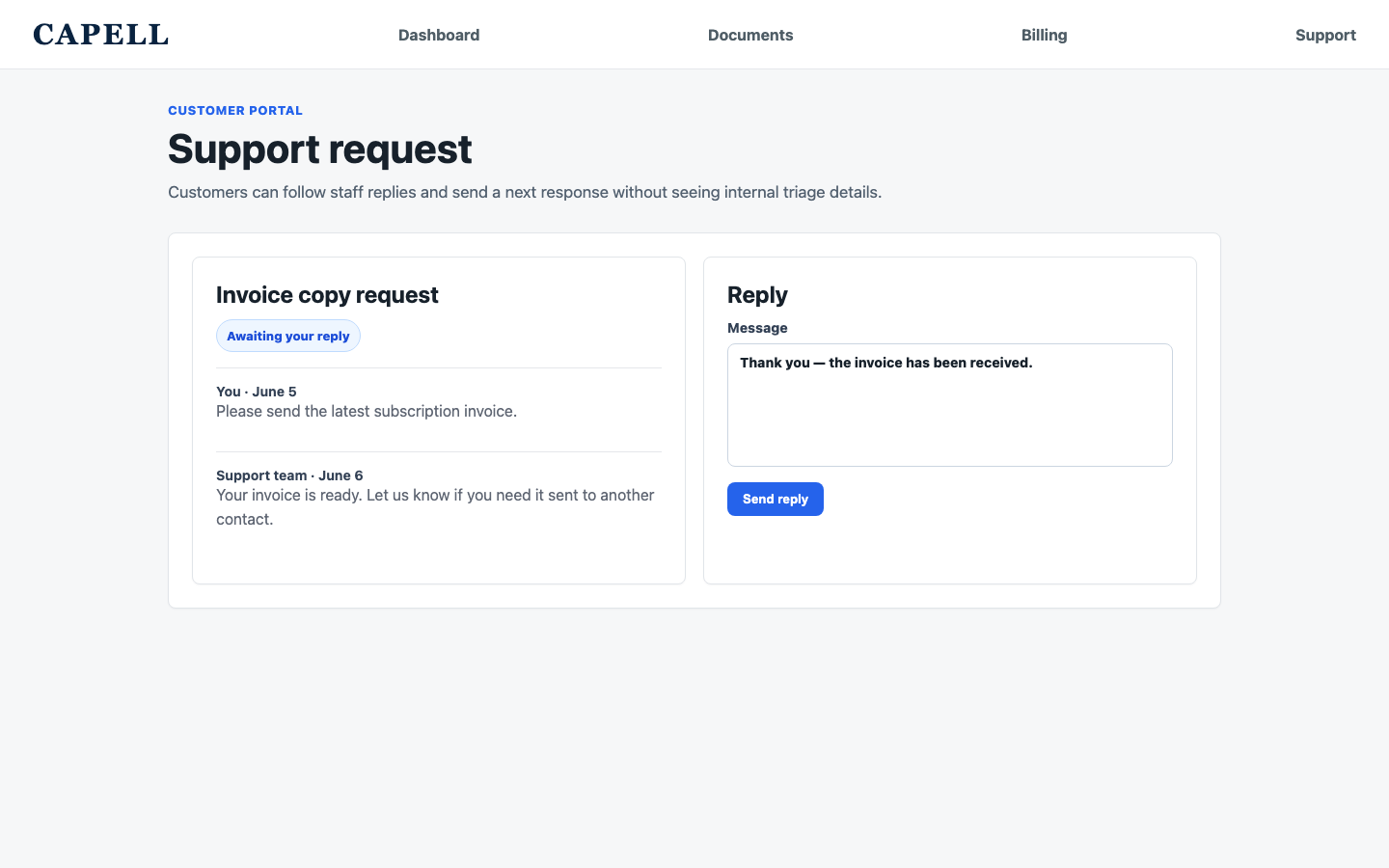 Portal Support Request Thread screenshot.