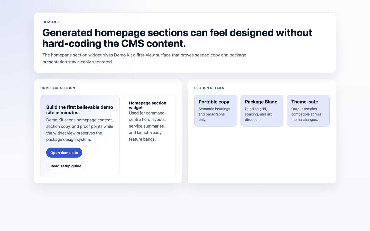 Homepage Section Widget screenshot.