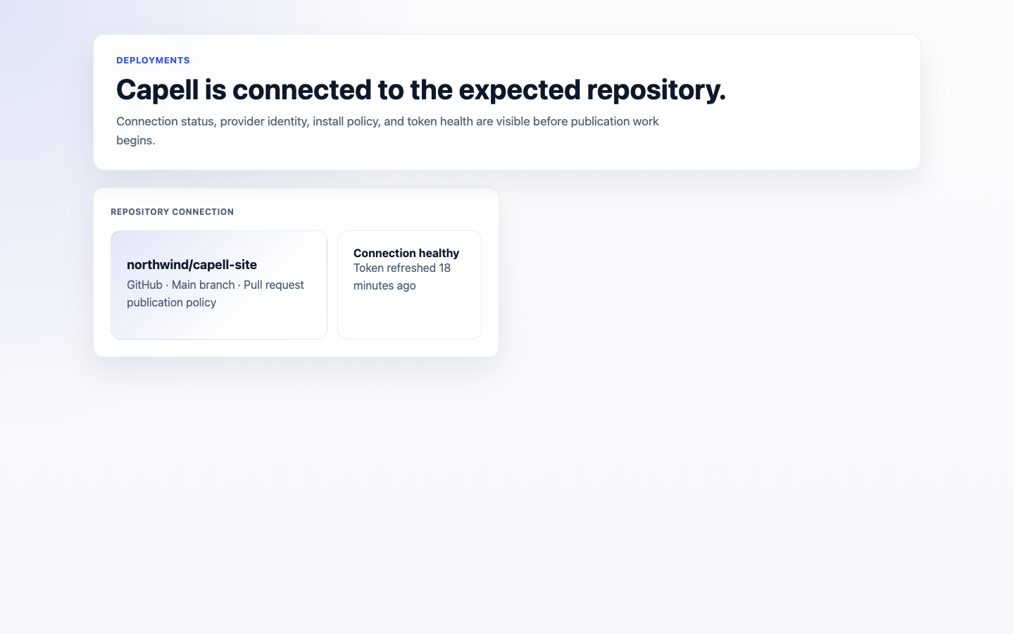 Deployment Connected Repository screenshot.