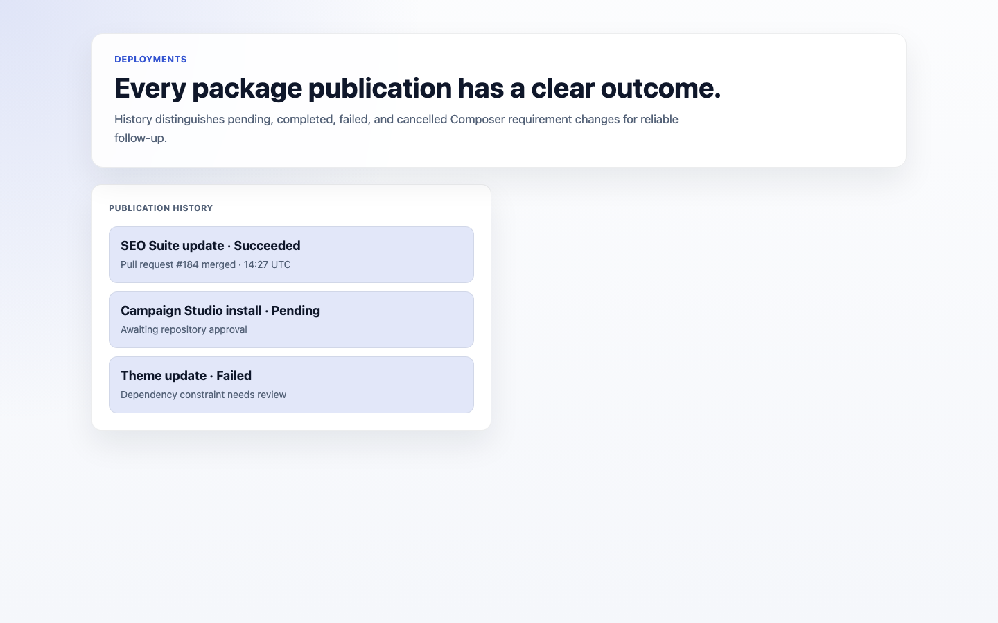 Deployment Publication History screenshot.