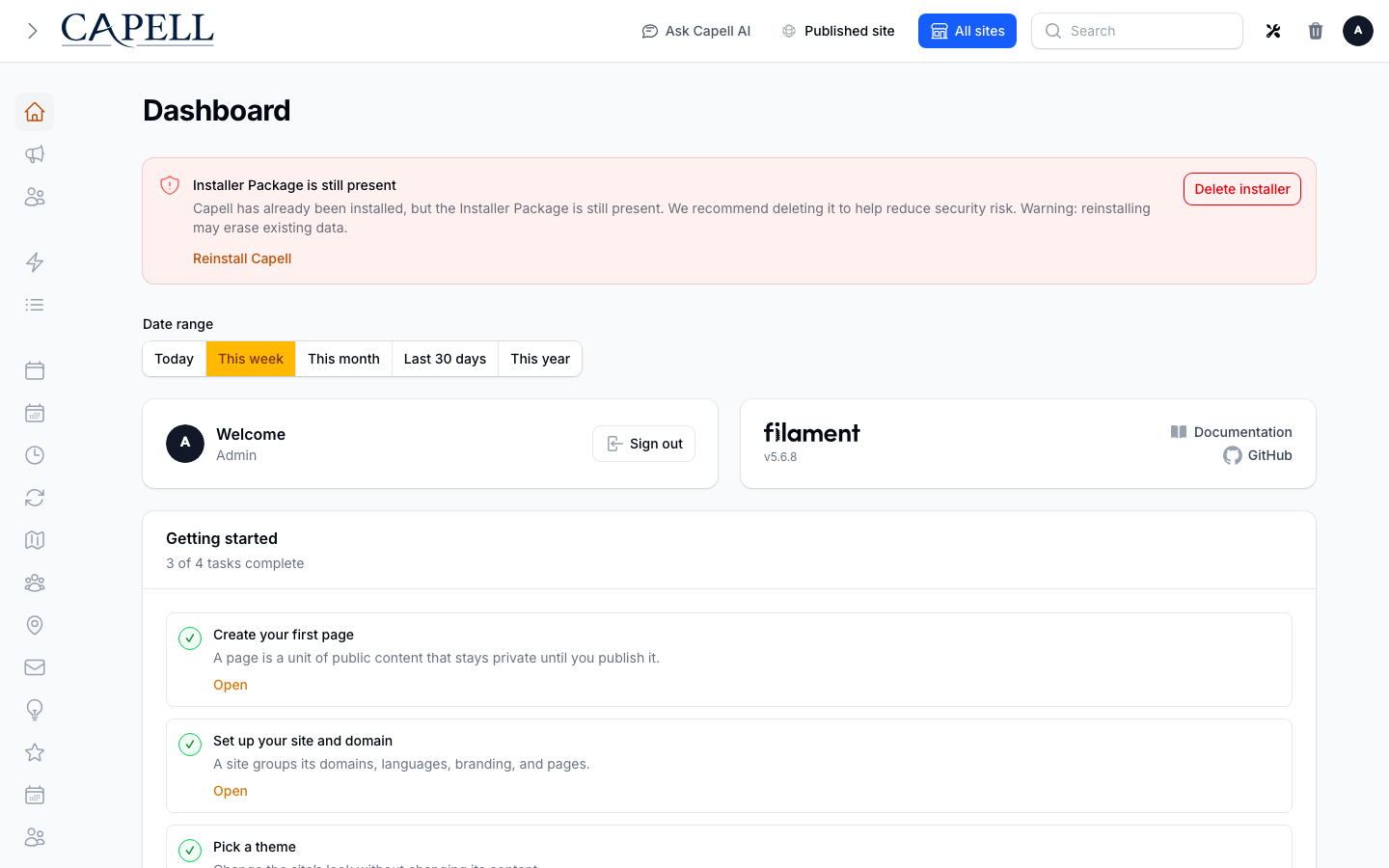 Health widgets on the admin dashboard