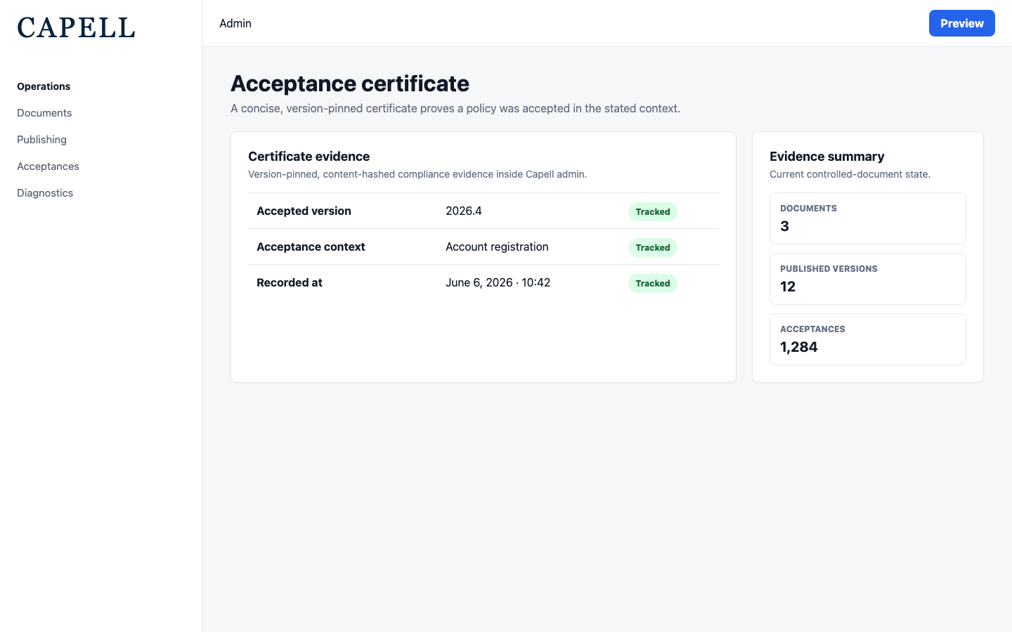 Controlled Document Acceptance Certificate screenshot.
