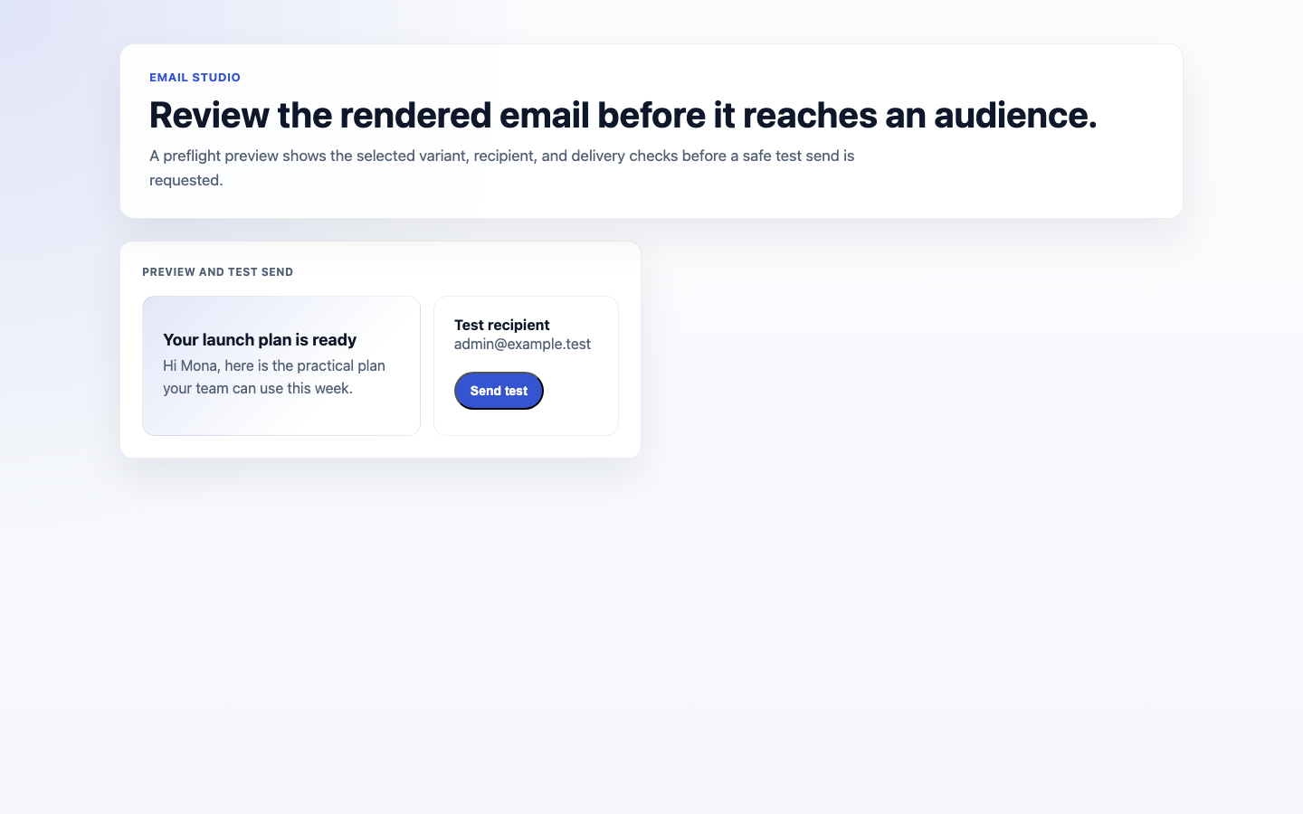 Email Template Preview Send Test screenshot.