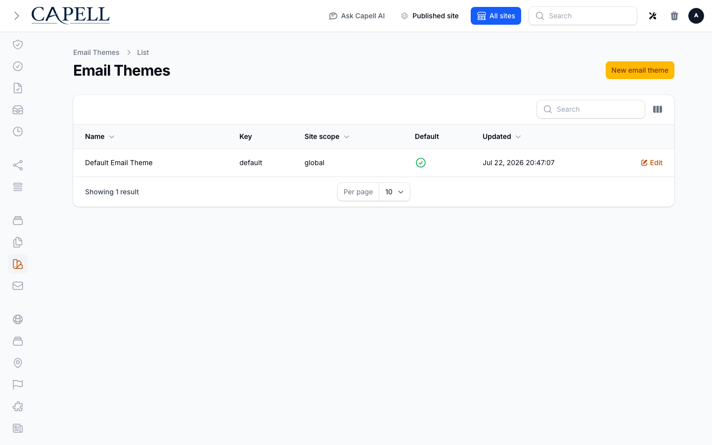 Email Template Themes screenshot.