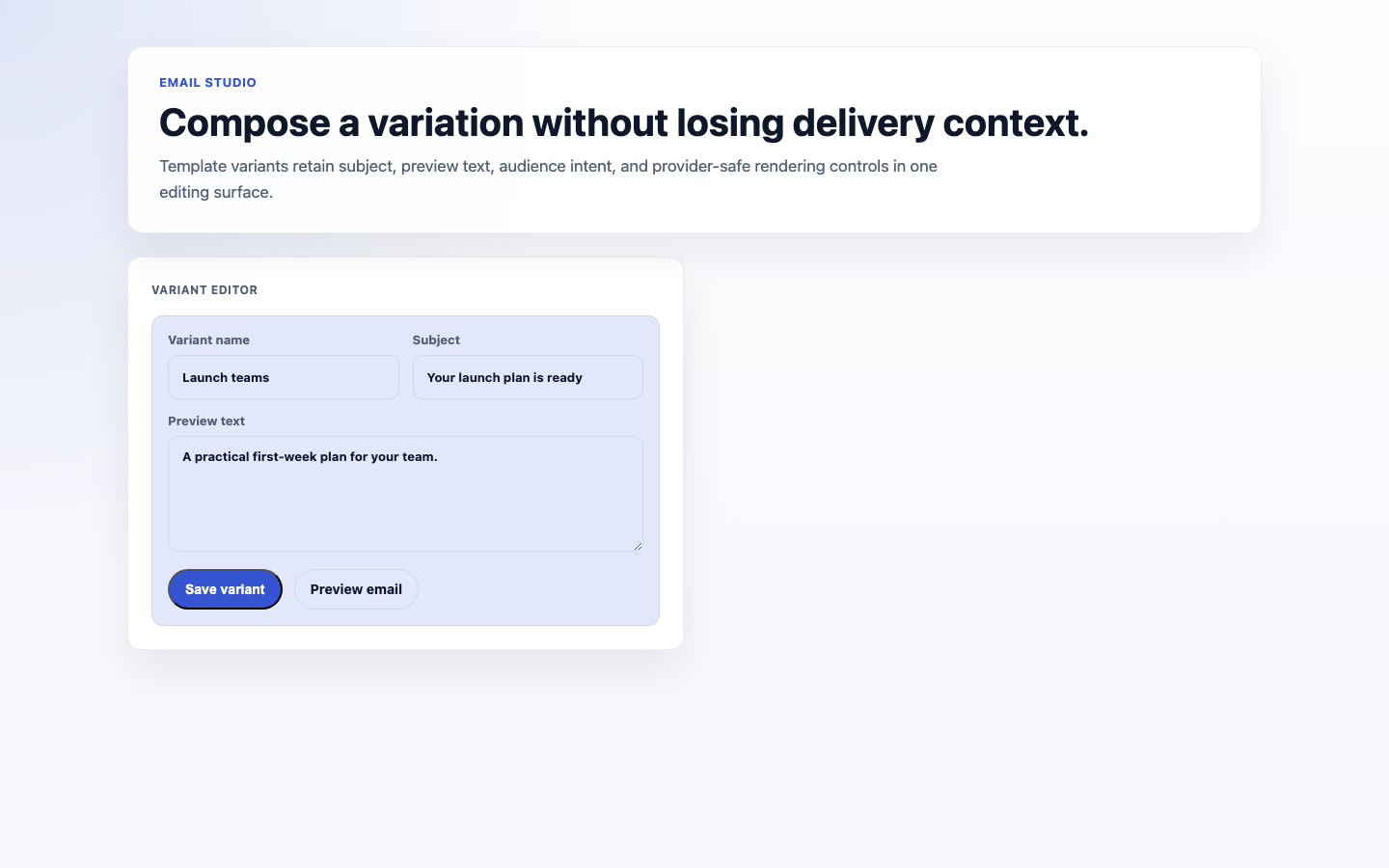 Email Template Variant Editor screenshot.