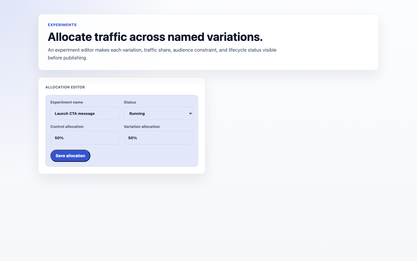 Experiment Edit Allocation screenshot.