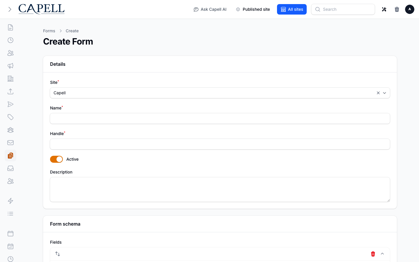 Form Builder schema editor with configurable fields and validation