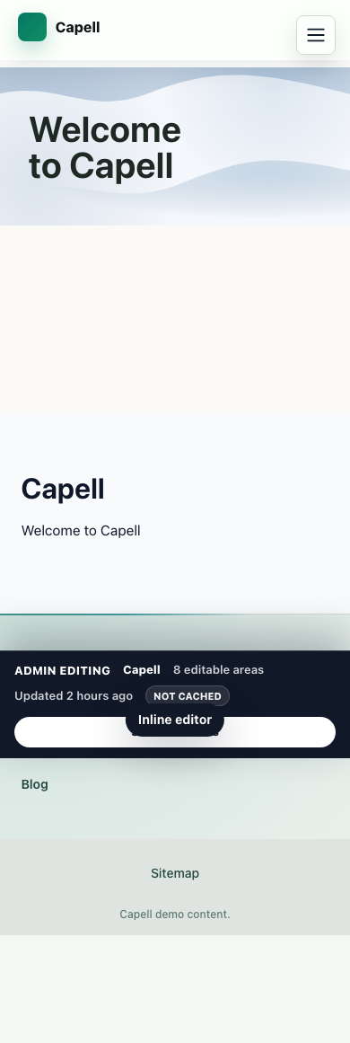 Inline authoring overlay working on a mobile viewport