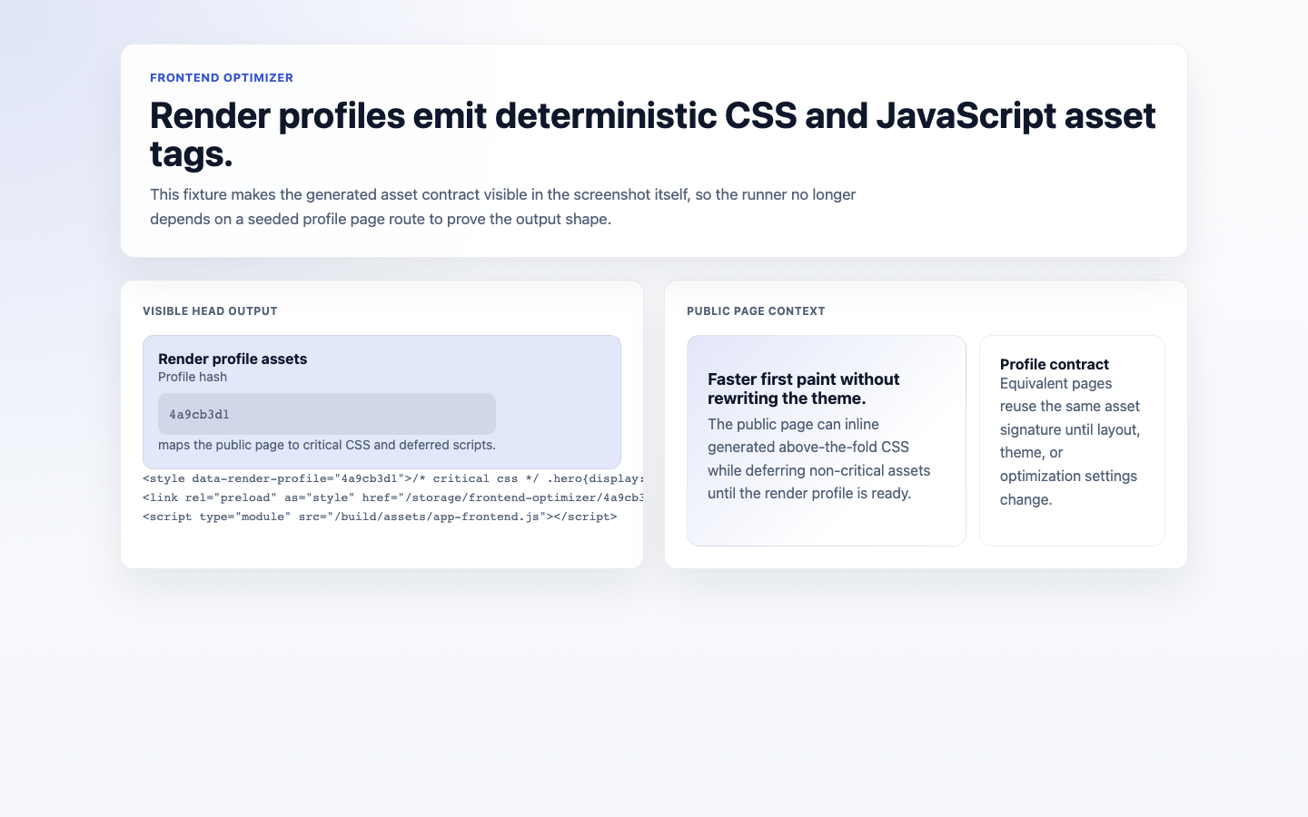 Frontend Optimizer Profile Assets screenshot.