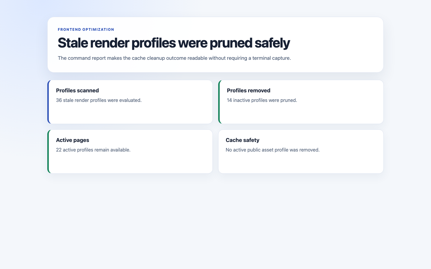 Frontend Optimizer Prune Command Output screenshot.